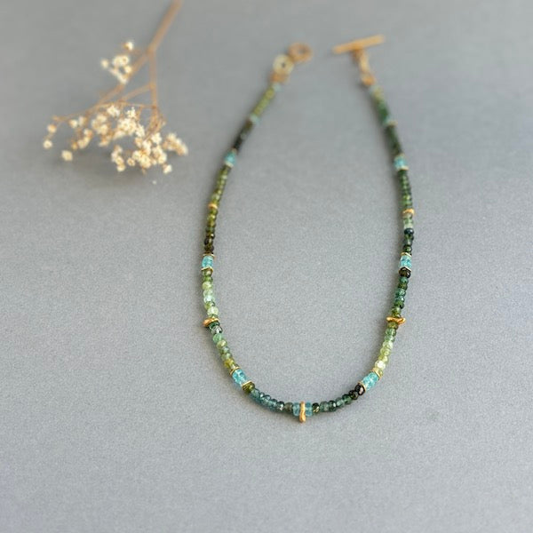 INDIAN SUMMER BEADED GOLD VERMEIL NECKLACE - GREEN TOURMALINE