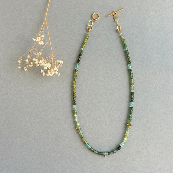 INDIAN SUMMER BEADED GOLD VERMEIL NECKLACE - GREEN TOURMALINE