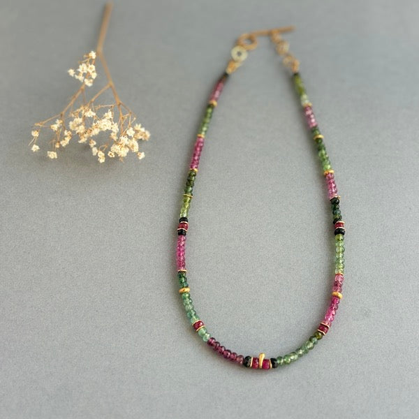 INDIAN SUMMER BEADED GOLD VERMEIL NECKLACE - TOURMALINE