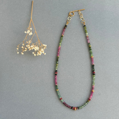 INDIAN SUMMER BEADED GOLD VERMEIL NECKLACE - TOURMALINE