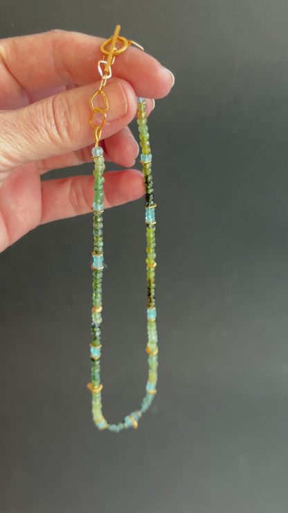 INDIAN SUMMER BEADED GOLD VERMEIL NECKLACE - GREEN TOURMALINE